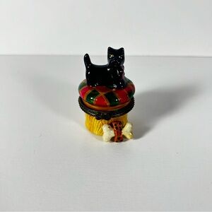 Trinket Box in Dog Design Vintage Adorable Porcelain Container with Bone Gift